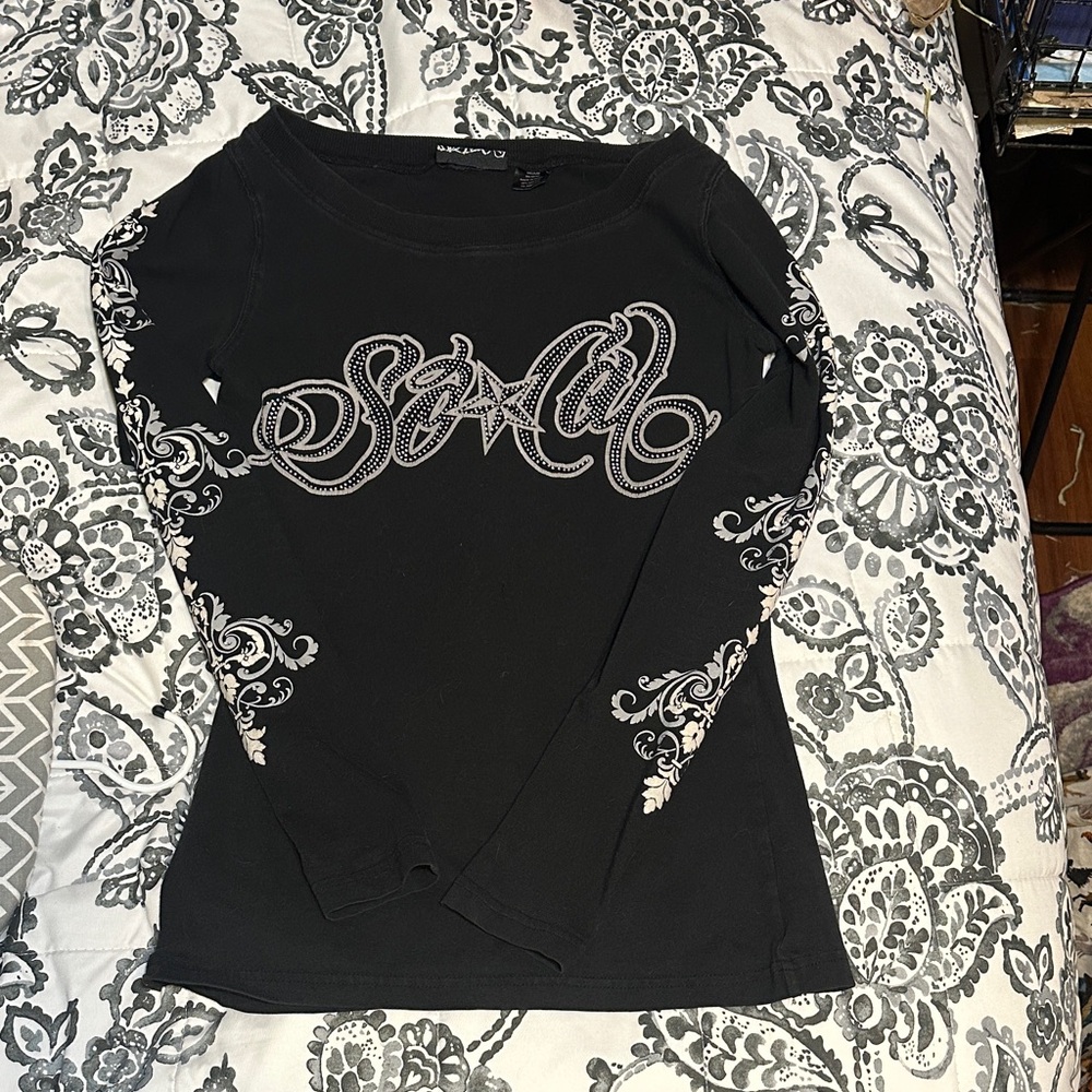 Chic Black Long Sleeve Top with White Accents